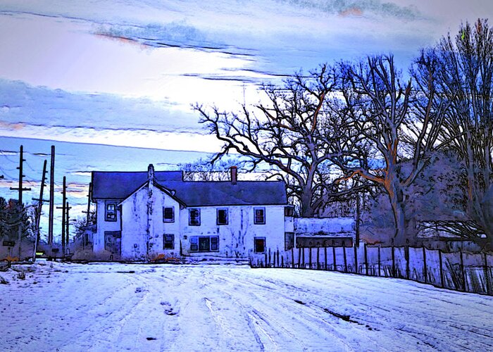 Old Farm Greeting Card featuring the photograph Winter Farmhouse at Twilight by Robert Henne