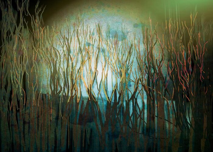 Full Moon Greeting Card featuring the painting Winter Full Moon Rising Behind Trees Watercolour by Joan Stratton
