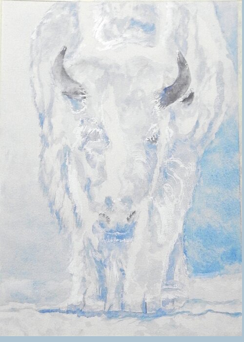 Buffalo Greeting Card featuring the painting Winter Guardian by Barbara F Johnson