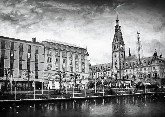 Hamburg Greeting Card featuring the photograph Winter in Hamburg Germany Black and White by Carol Japp