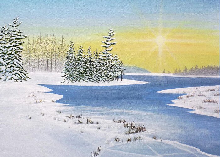 Winter Greeting Card featuring the painting Winter Lake by Kenneth M Kirsch