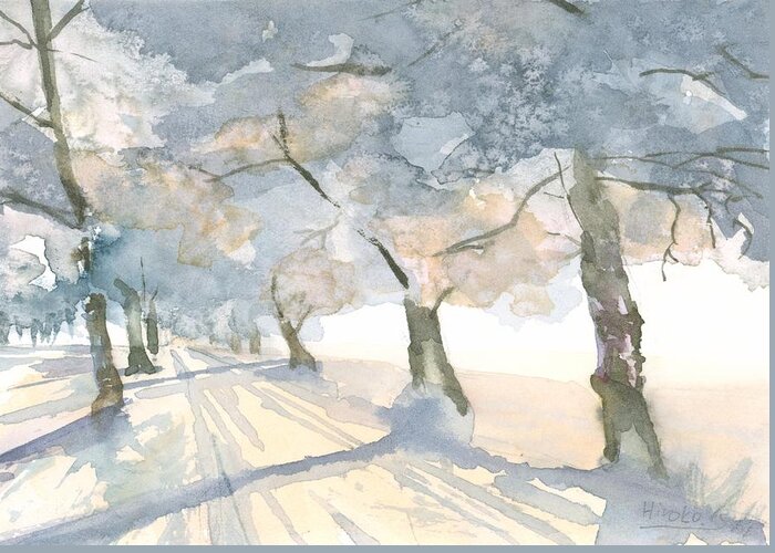Lanscape Greeting Card featuring the painting Winter Light by Hiroko Stumpf