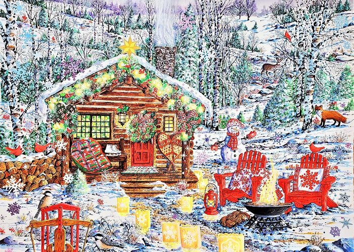 Winter Greeting Card featuring the painting Christmas Season of Joy by Diane Phalen