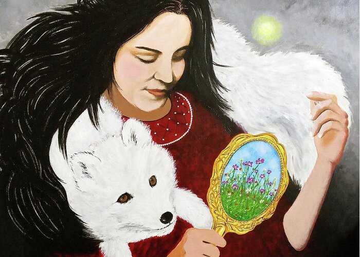 Winter Greeting Card featuring the painting Winter Maiden by Marilyn Borne