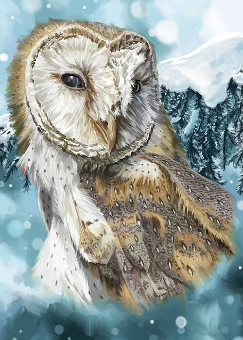 Barn Owl Greeting Card featuring the digital art Winter Morning by Shawn Conn