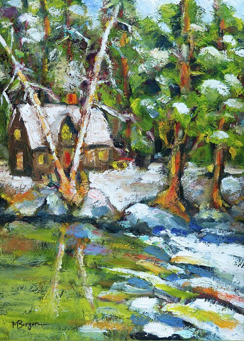 Landscape Greeting Card featuring the painting Winter Retreat by Mike Bergen
