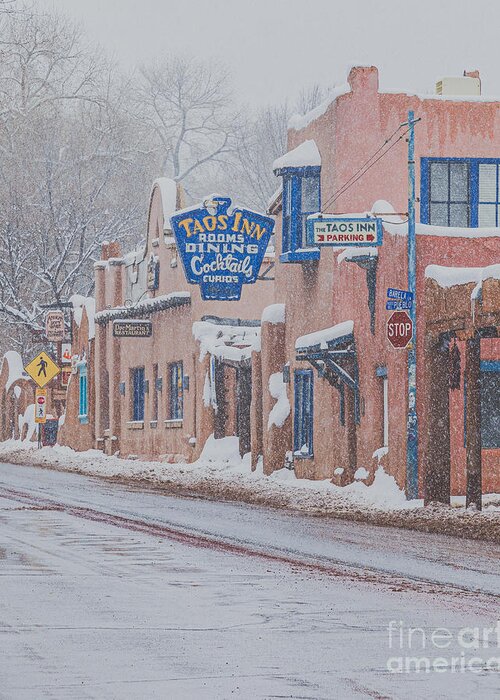 Taos Greeting Card featuring the photograph Winter Scene Downtown Taos by Elijah Rael