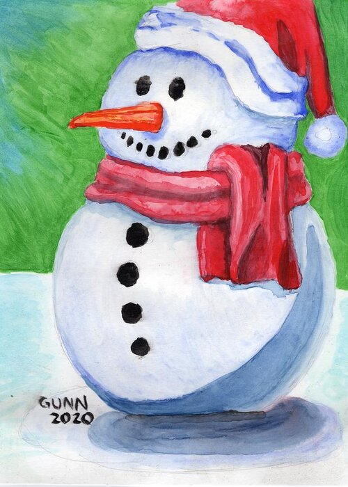 Winter Greeting Card featuring the painting Winter Snowman by Katrina Gunn
