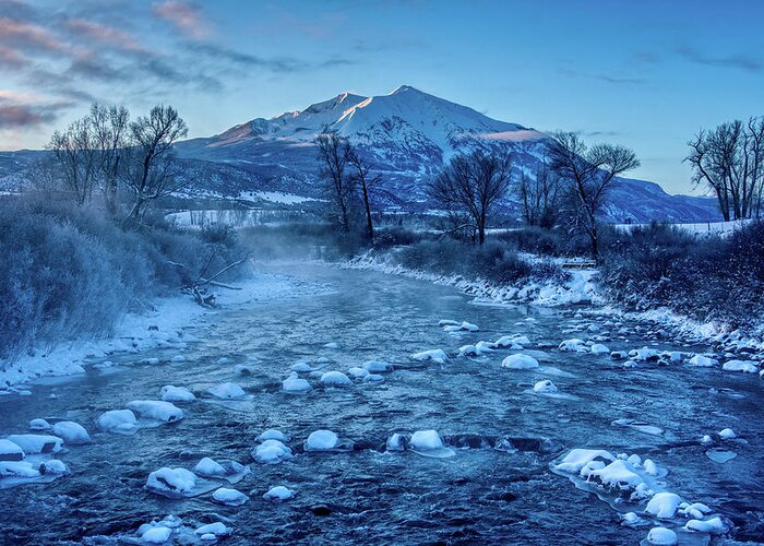 Mt. Sopris Greeting Card featuring the photograph Winter Sopris Crystal River by David Ross