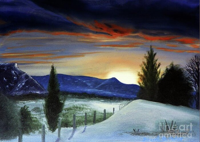 Sherril Porter Greeting Card featuring the painting Winter Sunset by Sherril Porter