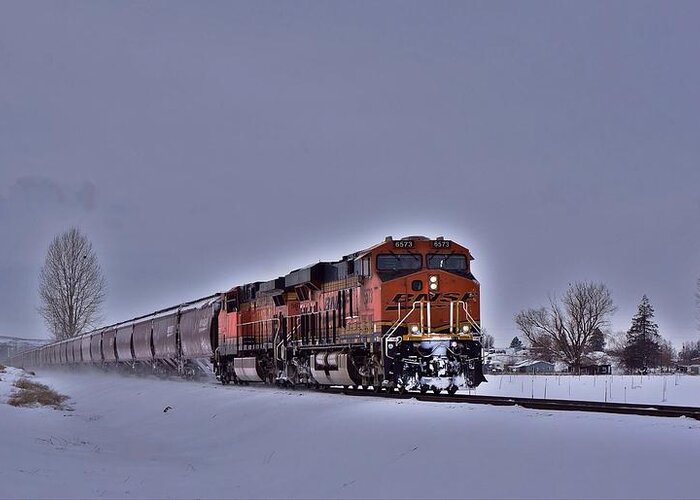 Train Greeting Card featuring the photograph Winter train by Lynn Hopwood