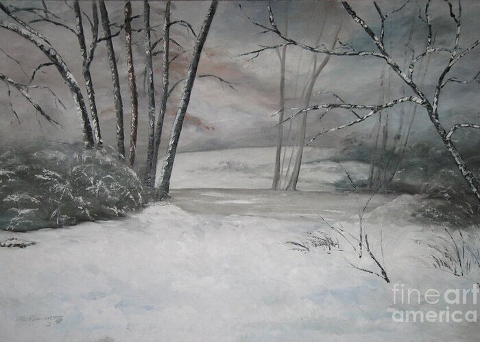 Oil Painting Greeting Card featuring the painting Winter's Dawning Oil Painting by Catherine Ludwig Donleycott