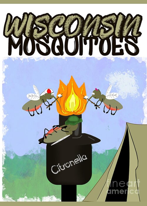 Wisconsin Greeting Card featuring the photograph Wisconsin Mosquitoes Cartoon Camping by Tiki Torch by Colleen Cornelius