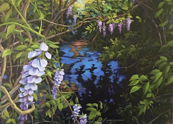 Wisteria Greeting Card featuring the painting Wisteria Creek by Don Morgan