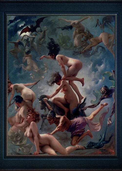 Witches Going To Their Sabbath Greeting Card featuring the painting Witches Going To Their Sabbath by Luis Ricardo Falero Old Masters Classical Art Reproduction by Rolando Burbon