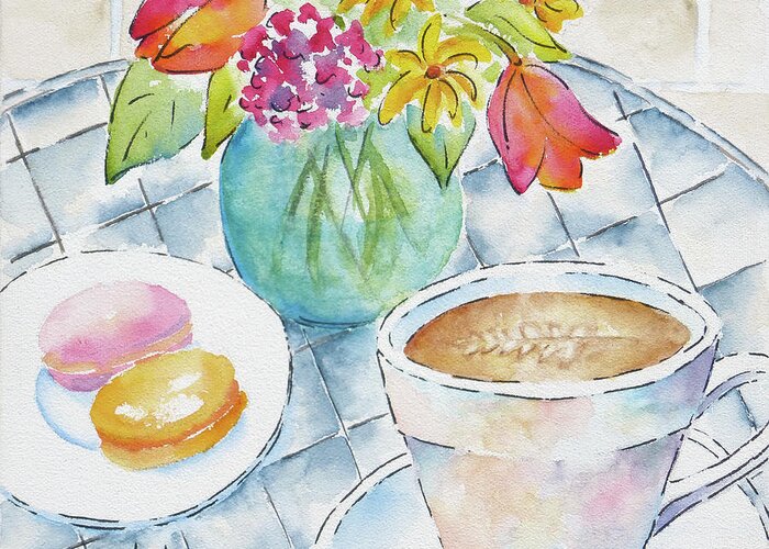 Coffee Signs Greeting Card featuring the painting With Flowers On The Side by Pat Katz