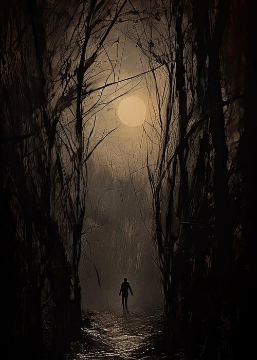 Dark Art Greeting Card featuring the painting Witness - The Forest's Eyes by Lourry Legarde