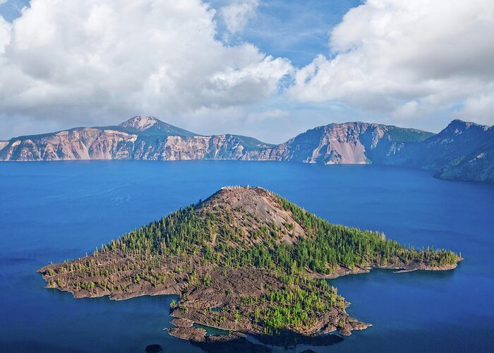Awe Greeting Card featuring the photograph Wizard Island and Crater Lake by Jeff Goulden
