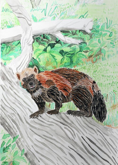 Wolverine Watch Greeting Card featuring the painting Wolverine Watch by Wynn Derr