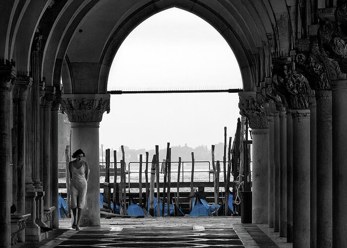 Female Greeting Card featuring the photograph Woman At Doges Palace by Doug Sturgess