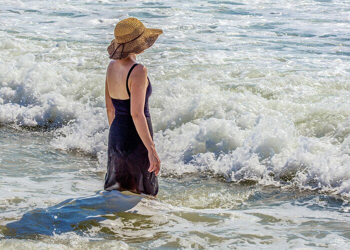 Beach Greeting Card featuring the photograph Woman in The Waves by WAZgriffin Digital