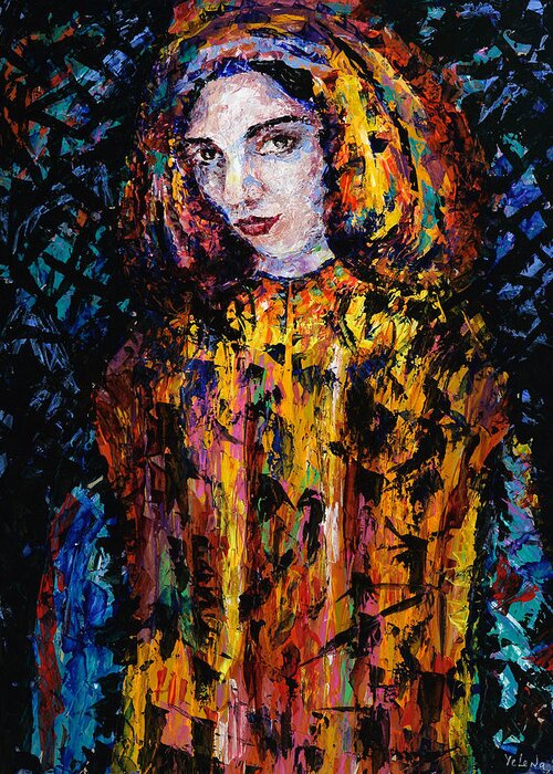Woman Greeting Card featuring the painting Woman in Yellow by Yelena Tylkina