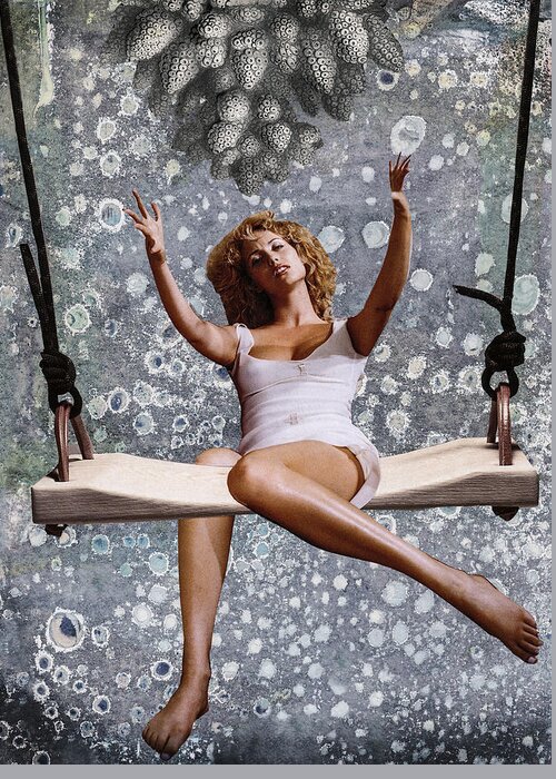 Ocean Greeting Card featuring the mixed media Woman on Swing by Sharon Nickodem
