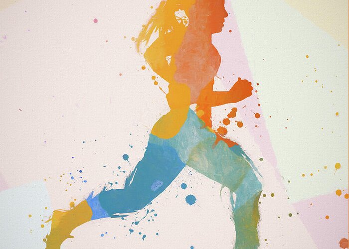 Woman Running Color Splash Greeting Card featuring the painting Woman Running Color Splash by Dan Sproul