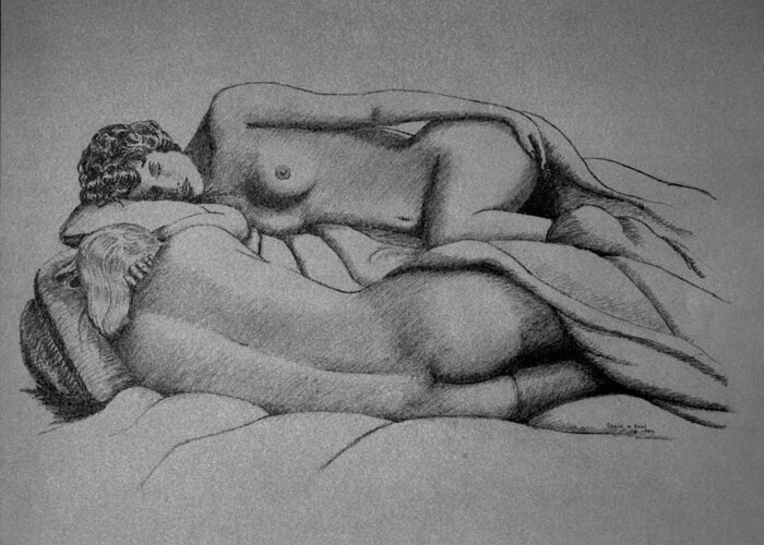 Nude Greeting Card featuring the drawing Women Sleeping by Daniel Reed