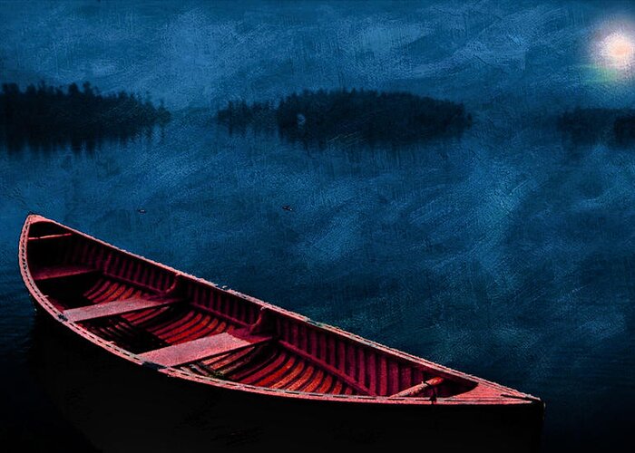 Canoe Greeting Card featuring the digital art Wood Canoe Blu by Russel Considine