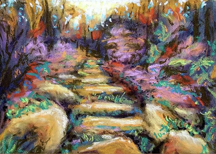  Greeting Card featuring the painting Woodland Steps by Sharon Bechtold