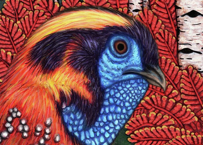 Pheasant Greeting Card featuring the painting Woodland Tragopan by Amy E Fraser