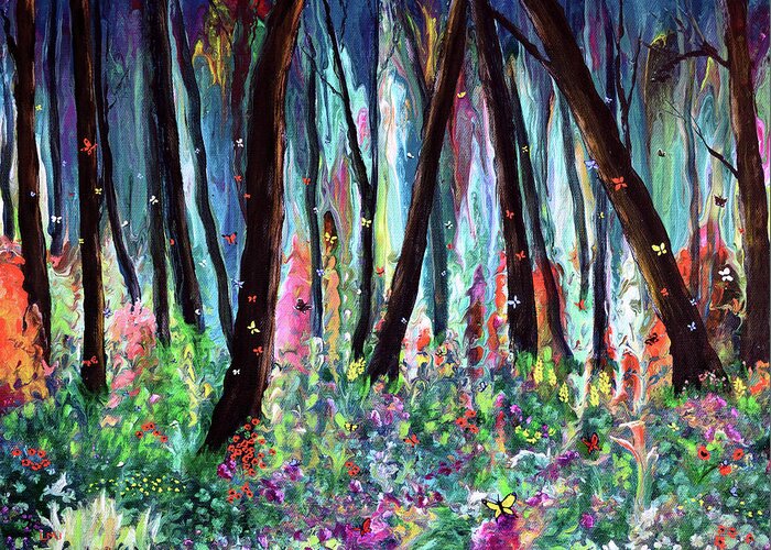 Woods Greeting Card featuring the painting Woodland Wildflowers and Butterflies by Laura Iverson