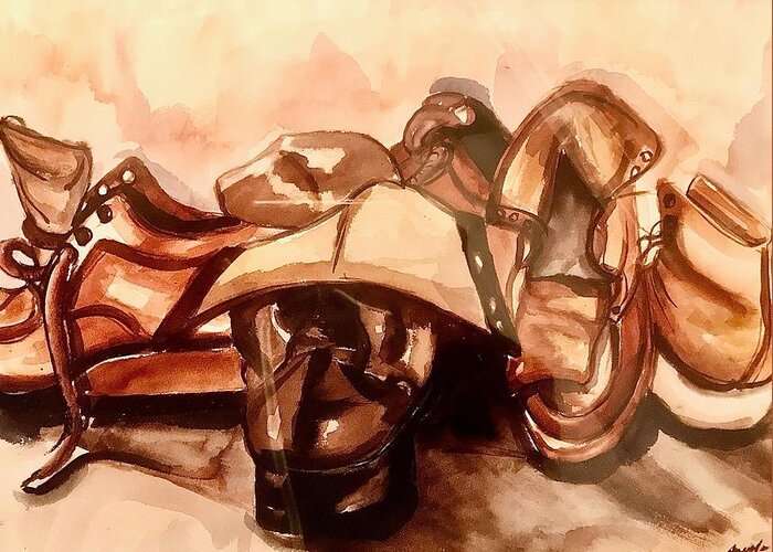  Greeting Card featuring the painting Workin Shoes by Angie ONeal