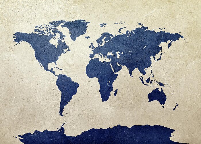 World Map Greeting Card featuring the digital art World Map Navy II by Michael Tompsett