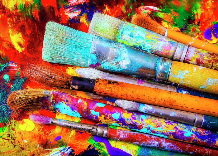 Artist Greeting Card featuring the photograph Worn Artist Paintbrushes by Garry Gay
