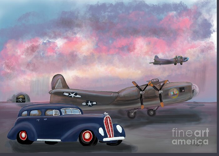 Wwii Greeting Card featuring the digital art WWII Airfield at Sunset by Doug Gist
