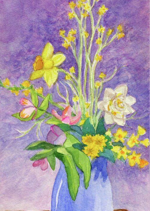 Flower Greeting Card featuring the painting Yard Flowers by Anne Marie Brown
