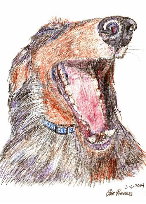 Yawning Greeting Card featuring the drawing Yawning Wiener Dog by Eric Haines