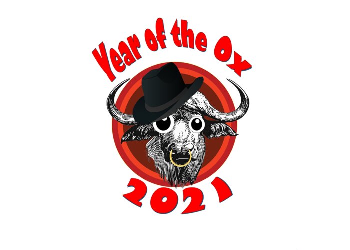 Ox Greeting Card featuring the digital art Year of the Ox 2 with Googly Eyes, Hat, Nose Ring, Transparent Background by Ali Baucom