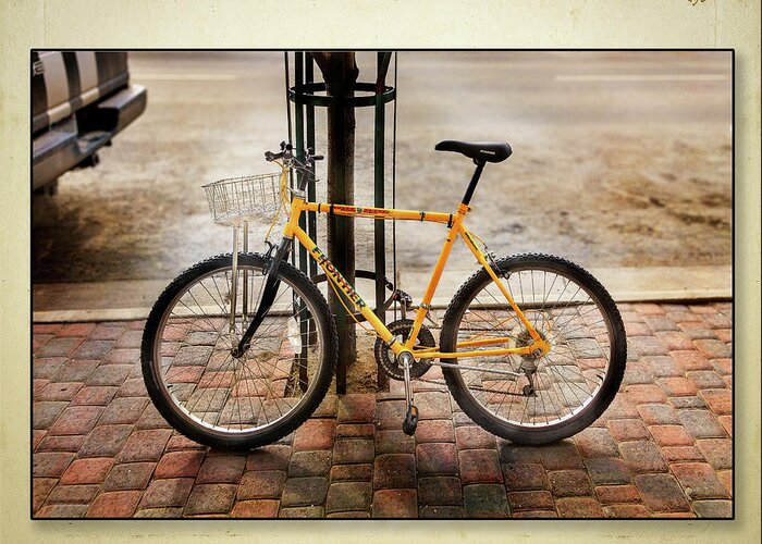 Bicycle Greeting Card featuring the photograph Yellow Frontier Bicycle Set by Craig J Satterlee