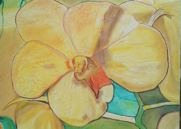Flowers Greeting Card featuring the painting Yellow Orchid by Jennylynd James