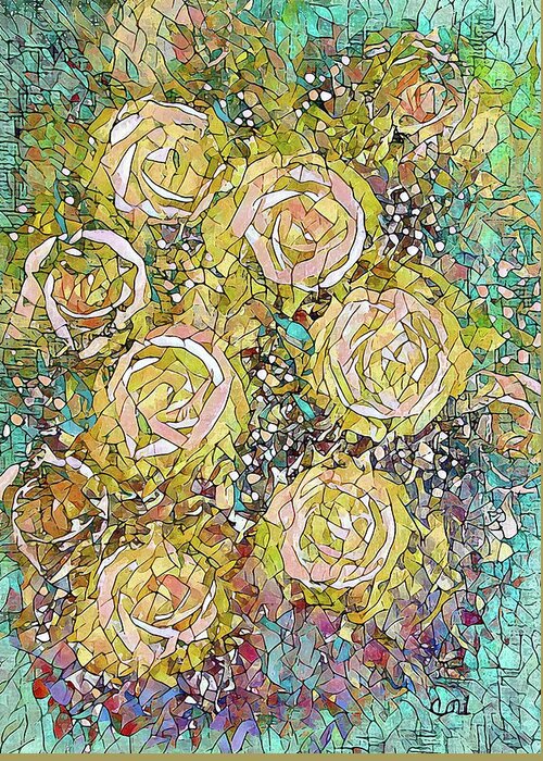 Roses Greeting Card featuring the painting Yellow Rose Bouquet Mosaic by Corinne Carroll