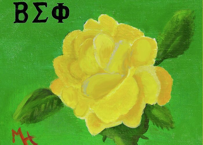 Yellow Rose Greeting Card featuring the painting Yellow Rose of Beta Sigma Phi by Margaret Harmon