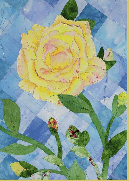 Fiber Art Greeting Card featuring the mixed media Yellow Rose of Texas 3 by Vivian Aumond