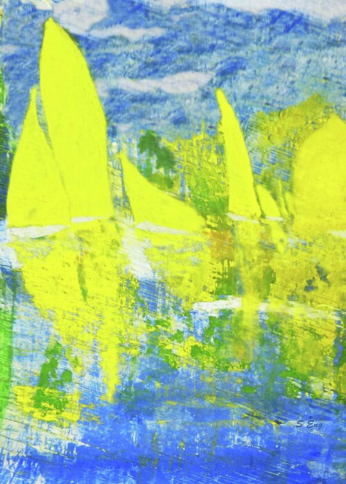 Abstract Greeting Card featuring the painting Yellow Sails by Sharon Williams Eng