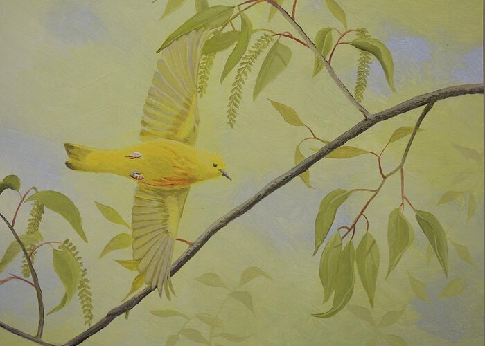 Warbler Greeting Card featuring the painting Yellow Warbler by Charles Owens