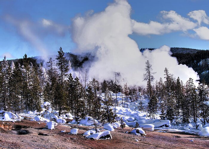 Fine Art Greeting Card featuring the photograph Yellowstone Winter Geyser Basin Photograph by Greg Sigrist