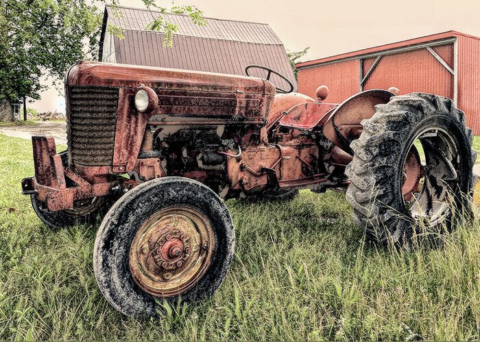 Tractor Greeting Card featuring the photograph Yesterday's Tractor in Charcoal by Bill Swartwout