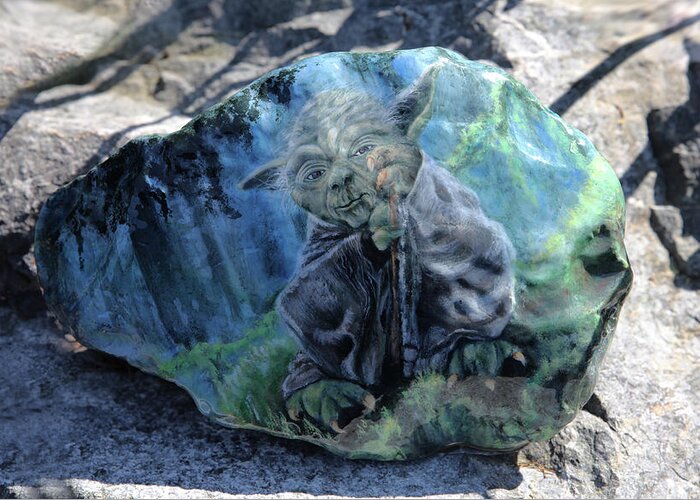 Art Greeting Card featuring the painting Yoda on a Rock by Tammy Pool